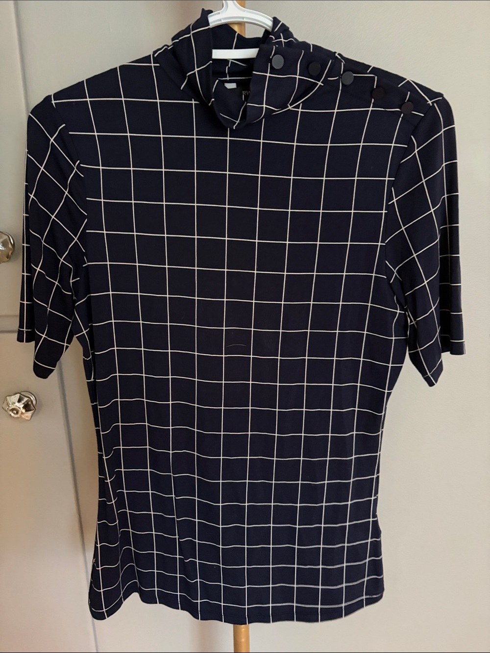 RW&CO. Navy Windowpane Grid Short-Sleeve High Neck Shirt